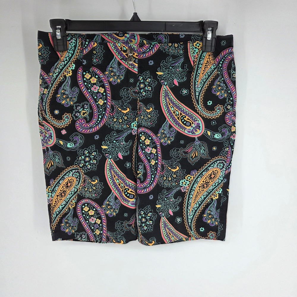 Loudmouth Ladies Golf Shorts Size 4 Black Multi Color Paisley Floral Stretch